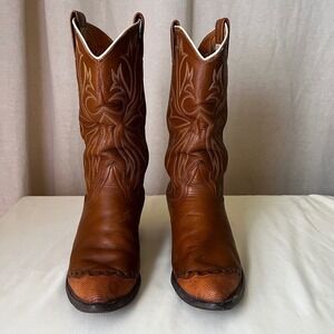 Nocona Cowboy Boots 8.5 D Brown Leather Lizard Wingtip Western Vintage